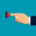 Hand pressing red button, side view. Vector flat style illustration Royalty Free Stock Photo