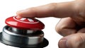 A hand pressing a red button with a white \'x\' symbol on it Royalty Free Stock Photo
