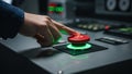 Hand Pressing Red Emergency Button on Control Panel Royalty Free Stock Photo