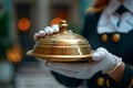 Hand pressing service bell for reception a metaphor for requesting maintenance assistance Royalty Free Stock Photo
