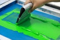 Hand pressing silk-screen printing, close up view Royalty Free Stock Photo