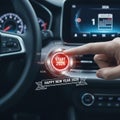 Hand pressing a start button on a car dashboard with digital display, symbolizing new beginnings and resolutions for the year 2026 Royalty Free Stock Photo