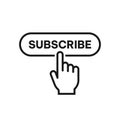 Hand pressing subscribe button. Hand click subscribe button. subscribe vector
