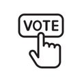 Hand pressing vote button icon, Polling, Voting election with hand sign, Pictogram flat design vector illustration. Royalty Free Stock Photo