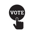 Hand pressing vote button icon, Polling, Voting election with hand sign, Pictogram flat design vector illustration. Royalty Free Stock Photo