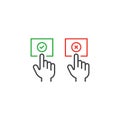 Hand pressing vote yes or no button. Vector icon template Royalty Free Stock Photo