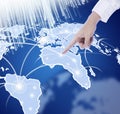 Hand pressing world map Royalty Free Stock Photo