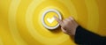 The hand pressing a yellow confirmation button with a checkmark symbol. AI generated image Royalty Free Stock Photo
