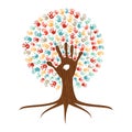 Hand print art tree illustration for community help Royalty Free Stock Photo