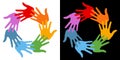 Hand Print circle icon set. Design element. Handprint emblems. Hand round insignia. Rainbow colors. Vector logo Royalty Free Stock Photo