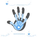 Hand print with family, baby boy, mother and father vector background