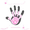 Hand print with family, baby girl, mother and father vector background