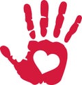 Hand print with heart in the middle Royalty Free Stock Photo