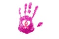 Hand print and pink ribbon awareness breast cancer watercolor logo vector Royalty Free Stock Photo