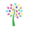 Hand print tree with colorful leaves. Vector hand-drawn illustration.