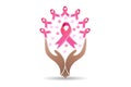 Logo hand print tree pink ribbon awareness breast cancer vector image web app template Royalty Free Stock Photo