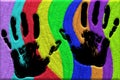 Hand Prints on Sand Colors Royalty Free Stock Photo
