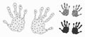 Hand Prints Vector Mesh Wire Frame Model and Triangle Mosaic Icon Royalty Free Stock Photo