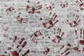 Hand prints on wall background Royalty Free Stock Photo