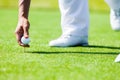 Hand of Professional Golf Player teach how to Teed Up Golf Ball Royalty Free Stock Photo