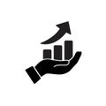 Hand and profit icon. Solid style for web template and app. Future, pick, revenue, business, achievement, chart, diagram