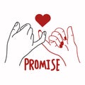 Hand Promise outline vector with red heart concept Royalty Free Stock Photo