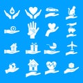 Hand protect icon blue set vector