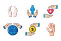 Hand protect icon set, cartoon style