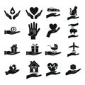 Hand protect icon set, simple style