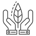 Hand protect leaf icon, outline style