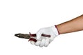 A hand with protection glove holding pliers Royalty Free Stock Photo