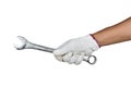 A hand with protection glove holding spanner Royalty Free Stock Photo