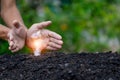 Hand protection light bulb,energy sources Royalty Free Stock Photo