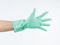 Hand with protective rubber glove