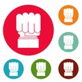 Hand protest icons circle set