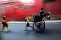 Hand pulled rickshaw in city of joy-kolkata. Royalty Free Stock Photo