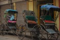 Hand-pulled rickshaws are very commonly used in Calcutta. Royalty Free Stock Photo