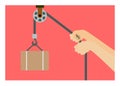 Hand pulling pulley. Simple flat illustration.