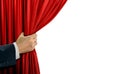 Hand pulling stage red curtain Royalty Free Stock Photo