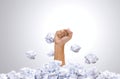 Hand punch heap of paper ball. Comfort Zone Concept