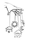 Hand with a puppet of nature. Vector drawing