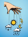 Hand with a puppet of nature. Vector drawing