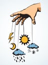 Hand with a puppet of nature. Vector drawing