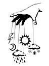 Hand with a puppet of nature. Vector drawing