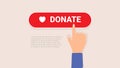 Hand push donate button in flat style design Royalty Free Stock Photo