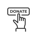 Hand push on donation button vector icon