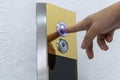 Hand push the elevator button up Royalty Free Stock Photo