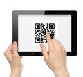 Hand push qr code on tablet pc