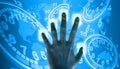 hand pushing button the time on a touch screen interface Royalty Free Stock Photo