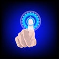 Hand Pushing A Button On A Touch Screen. Innovation technology internet business concept Royalty Free Stock Photo